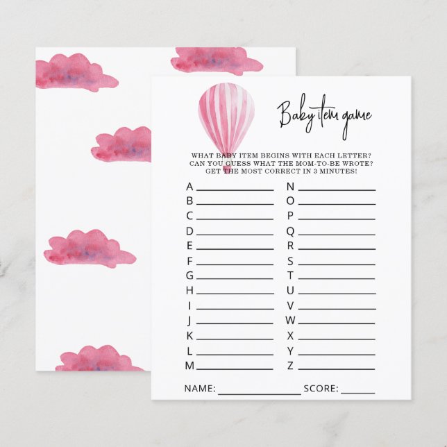 Heißluftballon Baby Item Game. Baby Shower Game (Vorne/Hinten)