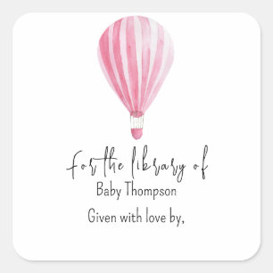 Heißluftballon - Baby Shower Exlibris Quadratischer Aufkleber