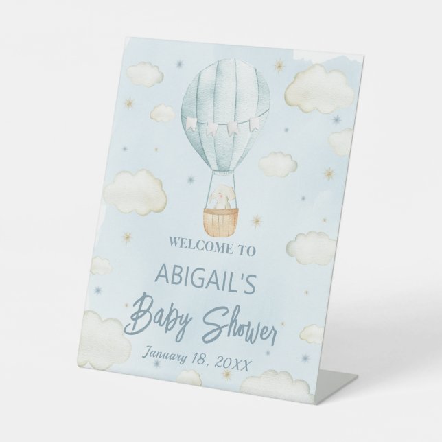 Heißluftballon Babydusche, Begrüßungsschild Sockelschild (Vorderseite)
