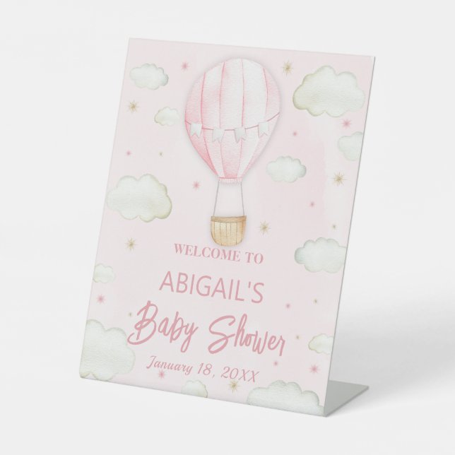 Heißluftballon Babydusche, Begrüßungsschild Sockelschild (Vorderseite)