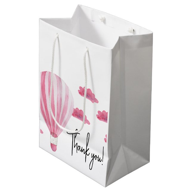 Heißluftballon Babydusche Danke Mittlere Geschenktüte (Vorderseite Schrägansicht)