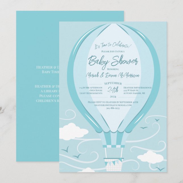 Heißluftballon Babydusche Einladung (Vorne/Hinten)