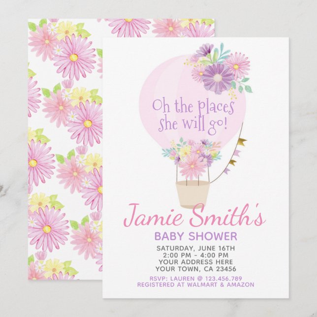 Heißluftballon Babydusche Einladung (Vorne/Hinten)