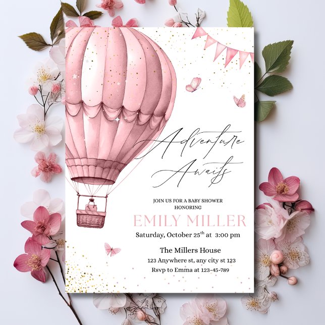 Heißluftballon Babydusche Einladung, Pink Girl Bab Einladung (Von Creator hochgeladen)