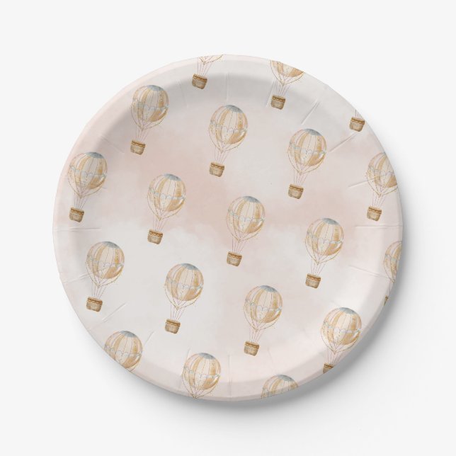 Heißluftballon Babydusche Pappteller (Vorderseite)