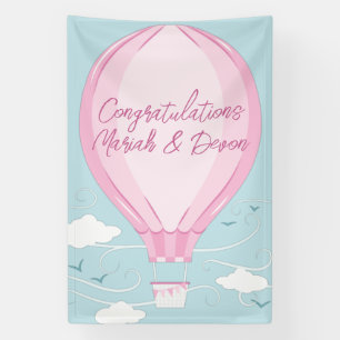 Heißluftballon Babydusche Pink Banner