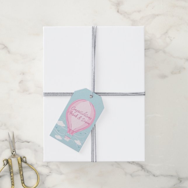 Heißluftballon Babydusche Pink Geschenkanhänger (Mit Garn)