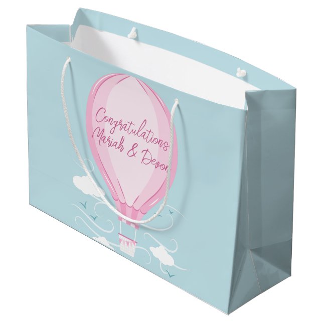 Heißluftballon Babydusche Pink Große Geschenktüte (Rückseite Schrägansicht)