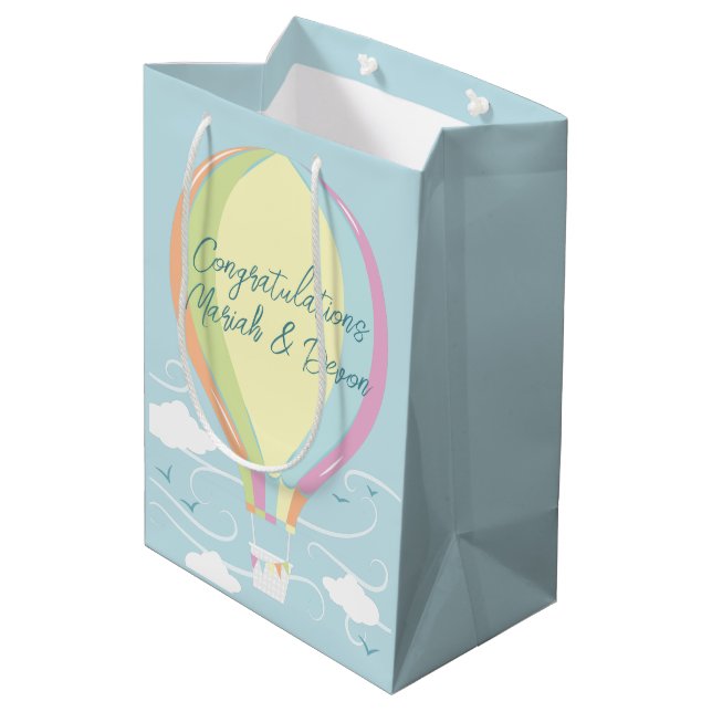 Heißluftballon Babydusche Regenbogen Mittlere Geschenktüte (Rückseite Schrägansicht)