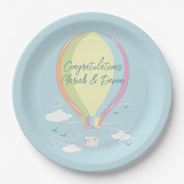 Heißluftballon Babydusche Regenbogen Pappteller (Vorderseite)