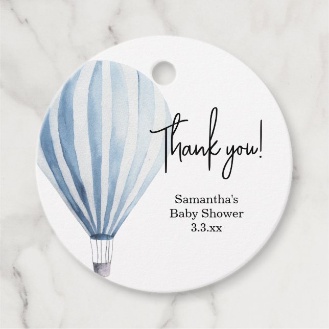 Heißluftballon - Babydusche vielen Dank Geschenkanhänger (Vorderseite)