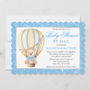 Heißluftballon Bear Blue Glitzer Dusche by Mail Einladung