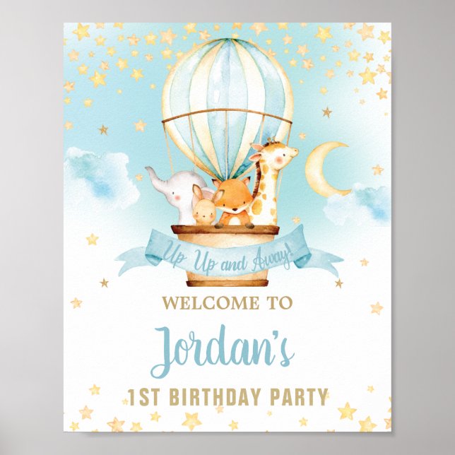 Heißluftballon Birthday Jungle Tiere Willkommen Poster (Vorne)