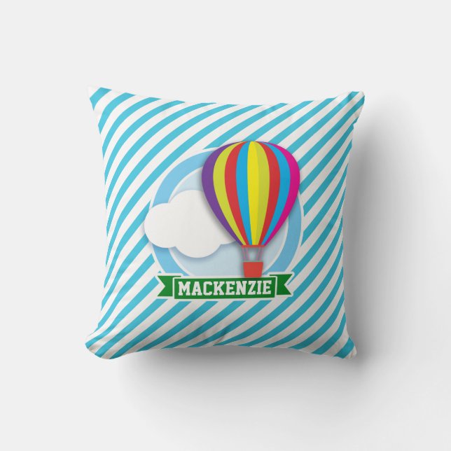 Heißluftballon; Blaue und weiße Streifen Kissen (Vorderseite)