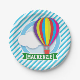 Heißluftballon; Blaue und weiße Streifen Pappteller