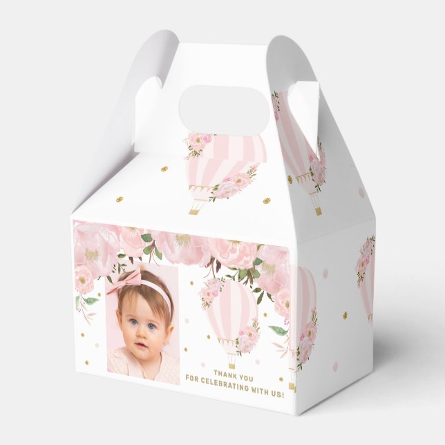 Heißluftballon Blush Pink Foto Vielen Dank Geschenkschachtel (Rückseite)