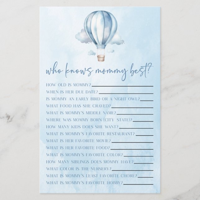 Heißluftballon, der Mommy Baby Shower Game kennt (Vorderseite)