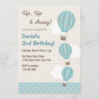 Heißluftballon Einladung zum Geburtstag (blau)