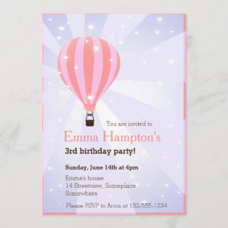 Heißluftballon Geburtstagsparty rosa lila Herzen Einladung
