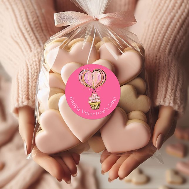 Heißluftballon Happy Valentine's Day Runder Aufkleber (Von Creator hochgeladen)