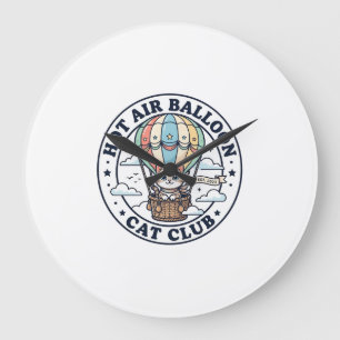Heißluftballon Katze Süße Katze T-Shirt Design - H Große Wanduhr