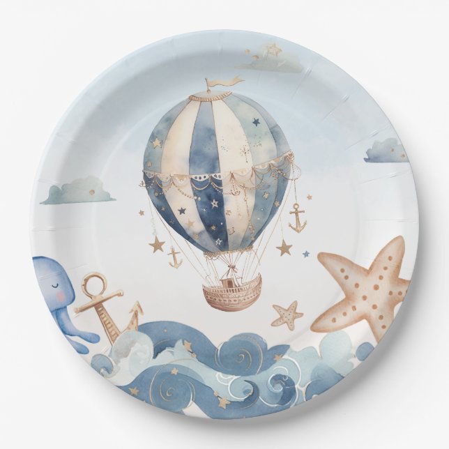 Heißluftballon Kinderdusche Pappteller (Vorderseite)