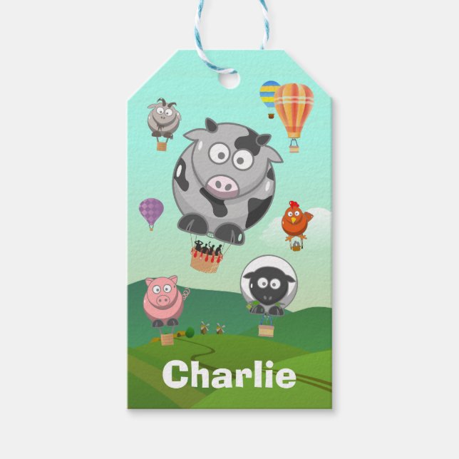 Heißluftballon Landtiere Personalisiert Geschenkanhänger (Vorderseite)