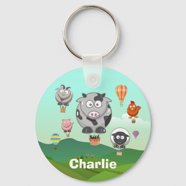 Heißluftballon Landtiere Personalisiert Schlüsselanhänger (Vorderseite)