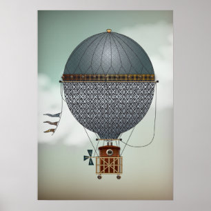 Heißluftballon-Luftschiff Indigon Steampunk-Reis Poster