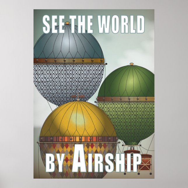 Heißluftballon Luftschiff Trio Steampunk Poster (Vorne)