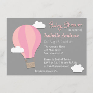 Heißluftballon, Mädchen Baby Shower Party, Grau Einladung