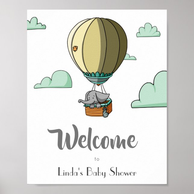 Heißluftballon mit Elephant Welcome Baby Dusche Poster (Vorne)