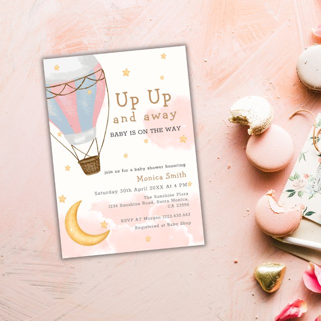 Heißluftballon Moon Stars Girl Babydusche Einladung (Hot Air Balloon Moon Stars Girl Baby Shower Invitation)