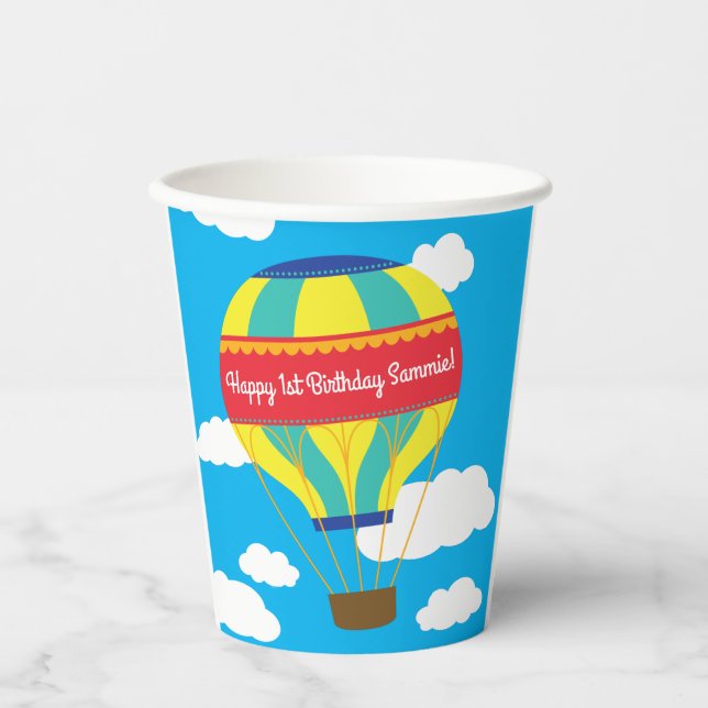 Heißluftballon Niedlich farbig 1. Geburtstag Kinde Pappbecher (Vorderseite)