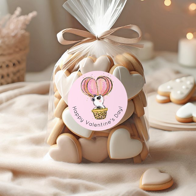 Heißluftballon Panda Happy Valentine's Day Runder Aufkleber (Von Creator hochgeladen)