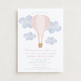 Heißluftballon Pink Wasserfarbe Kinderdusche Einladung