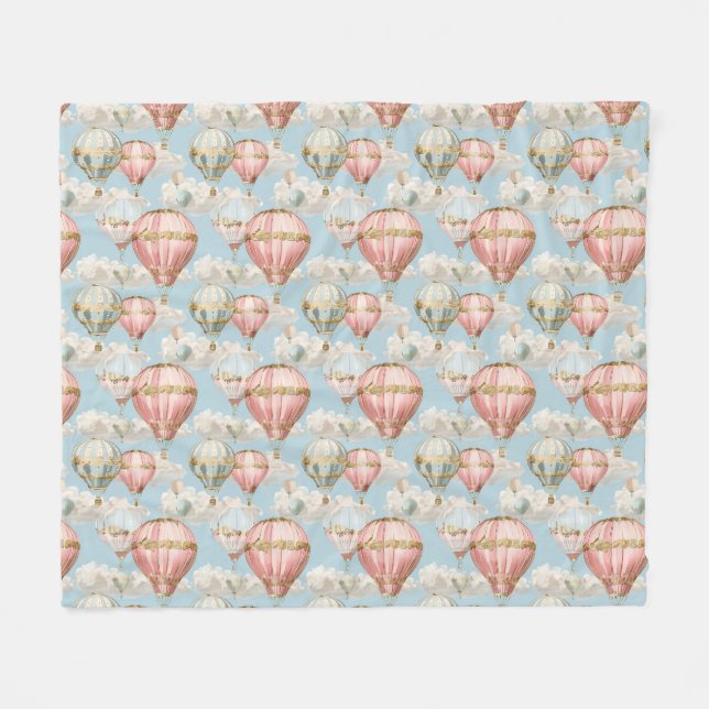 Heißluftballon Romantisches Muster Fleecedecke (Vorderseite (Horizontal))