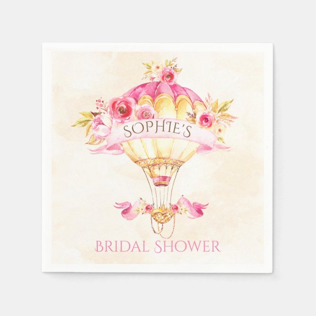 Heißluftballon Rosa Gelbe Rosen Serviette (Vorderseite)