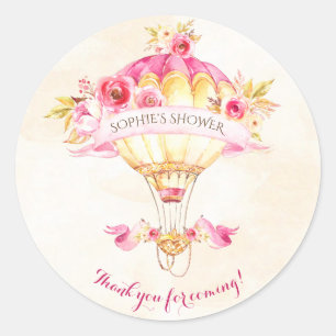 Heißluftballon Rosa Gold Gelbe Rosen Runder Aufkleber