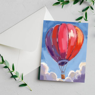 Heißluftballon   Rote Aquarell-Malerei Karte