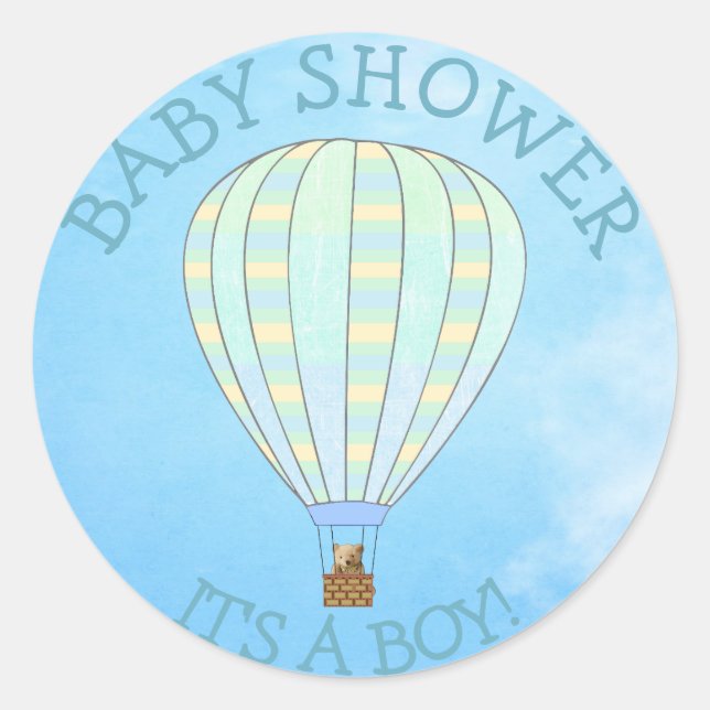 Heißluftballon, sein Junge, Babyduschkleber Runder Aufkleber (Vorderseite)
