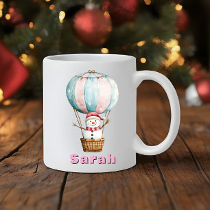 Heißluftballon Snowman Individuelle Name Weihnacht Kaffeetasse