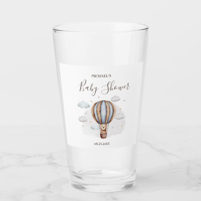 Heißluftballon Teddy Bear Clouds Babydusche Glas (Vorderseite)