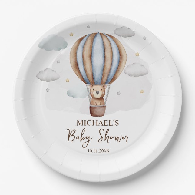 Heißluftballon Teddy Bear Clouds Babydusche Pappteller (Vorderseite)