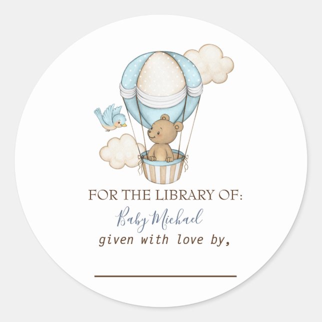Heißluftballon Teddy Bear Clouds Bird Baby Dusche Runder Aufkleber (Vorderseite)