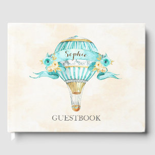 Heißluftballon Türkis Gold Gelbe Rosen Gästebuch
