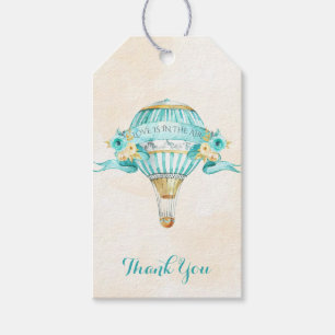 Heißluftballon Türkis Gold Gelbe Rosen Pfeil Geschenkanhänger
