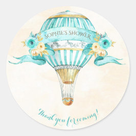 Heißluftballon Turquoise Gold Gelbe Rosen Runder Aufkleber