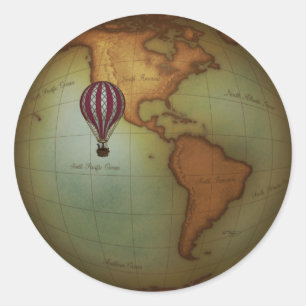 Heißluftballon über Western Hemisphäre Karte Runder Aufkleber