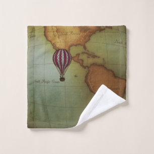 Heißluftballon über Western Hemisphäre-Karte Waschlappen